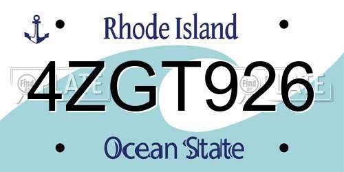 4ZGT926 Rhode Island License Plate