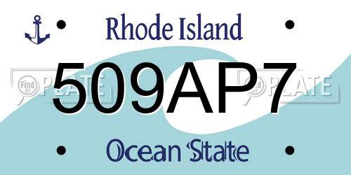 509AP7 Rhode Island License Plate