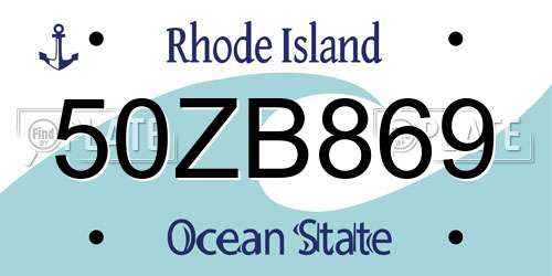 50ZB869 Rhode Island License Plate