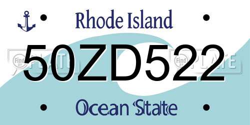 50ZD522 Rhode Island License Plate