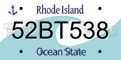 52BT538 Rhode Island License Plate