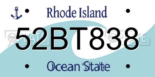 52BT838 Rhode Island License Plate