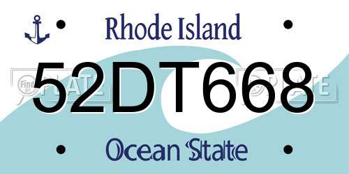 52DT668 Rhode Island License Plate
