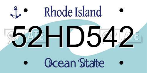 52HD542 Rhode Island License Plate