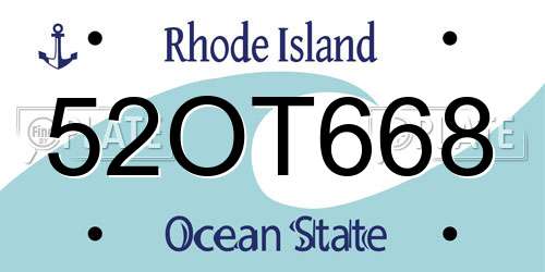 52OT668 Rhode Island License Plate