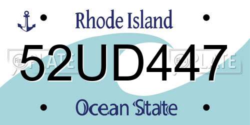 52UD447 Rhode Island License Plate