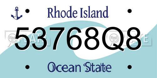53768Q8 Rhode Island License Plate