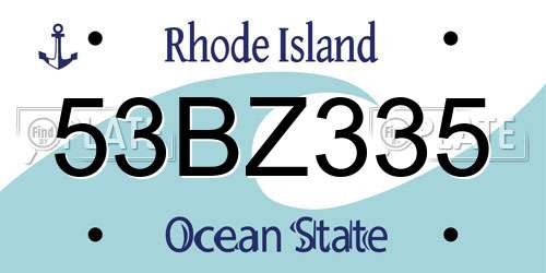 53BZ335 Rhode Island License Plate