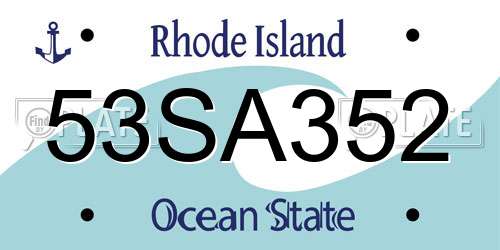 53SA352 Rhode Island License Plate