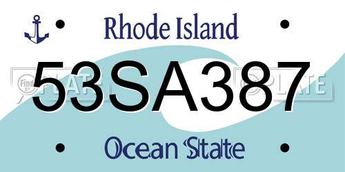 53SA387 Rhode Island License Plate
