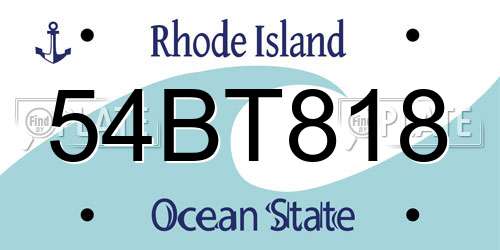 54BT818 Rhode Island License Plate