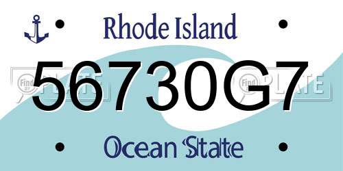 56730G7 Rhode Island License Plate