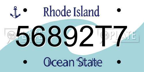 56892T7 Rhode Island License Plate