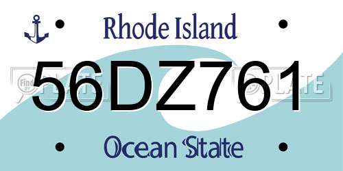 56DZ761 Rhode Island License Plate