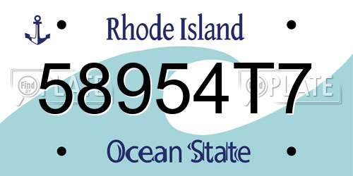 58954T7 Rhode Island License Plate