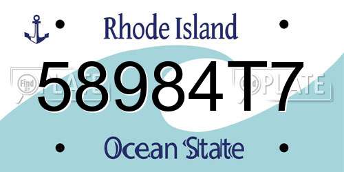 58984T7 Rhode Island License Plate