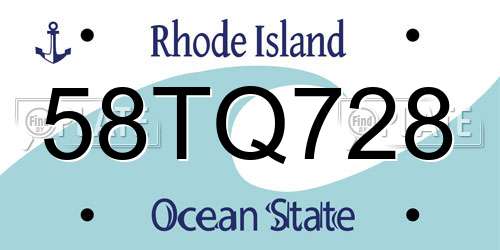 58TQ728 Rhode Island License Plate