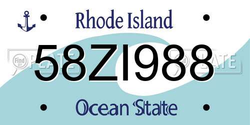 58ZI988 Rhode Island License Plate