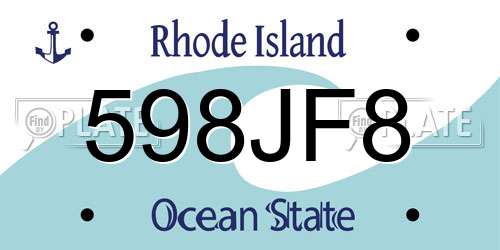 598JF8 Rhode Island License Plate