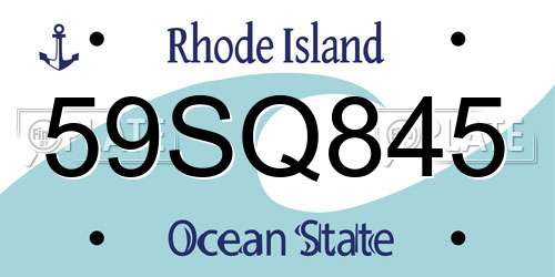 59SQ845 Rhode Island License Plate