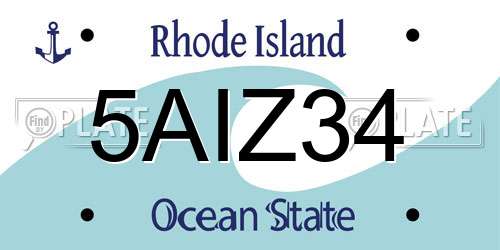 5AIZ34 Rhode Island License Plate