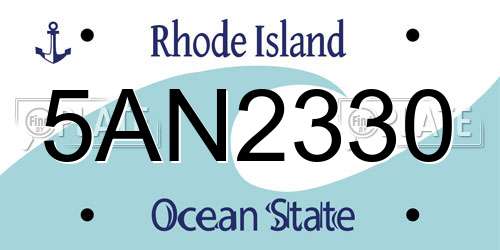 5AN2330 Rhode Island License Plate