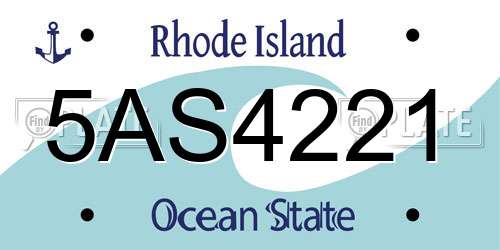 5AS4221 Rhode Island License Plate