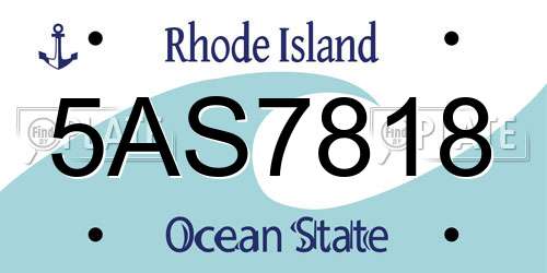 5AS7818 Rhode Island License Plate