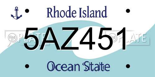 5AZ451 Rhode Island License Plate