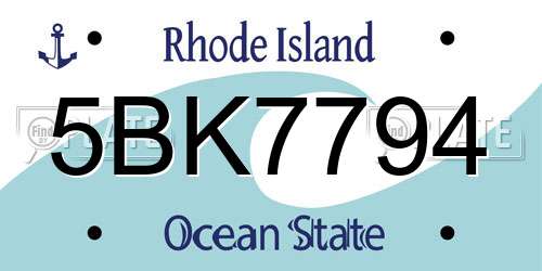 5BK7794 Rhode Island License Plate