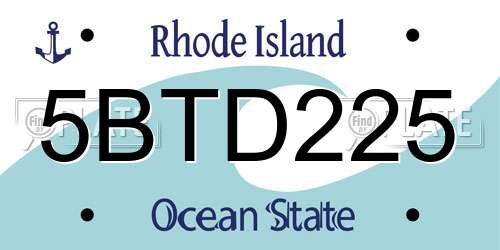 5BTD225 Rhode Island License Plate