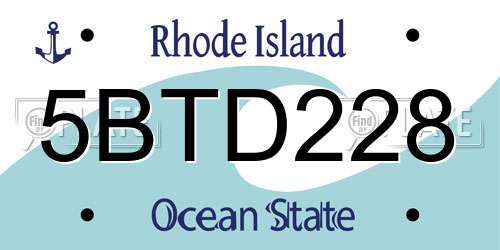 5BTD228 Rhode Island License Plate