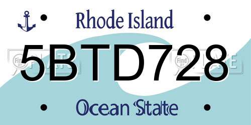 5BTD728 Rhode Island License Plate