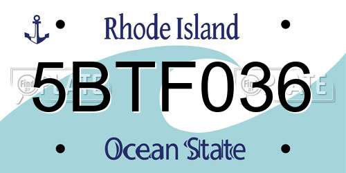 5BTF036 Rhode Island License Plate