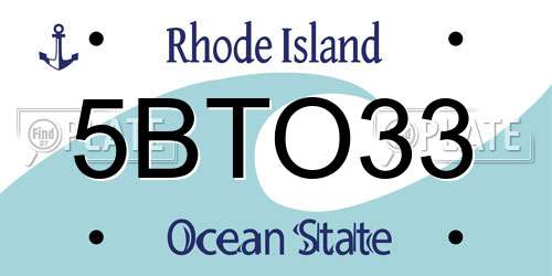 5BTO33 Rhode Island License Plate