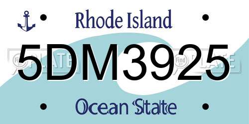 5DM3925 Rhode Island License Plate