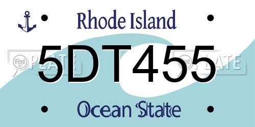 5DT455 Rhode Island License Plate