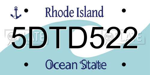 5DTD522 Rhode Island License Plate