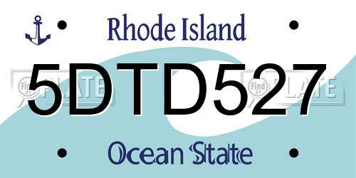 5DTD527 Rhode Island License Plate