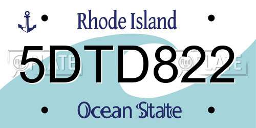 5DTD822 Rhode Island License Plate