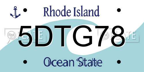 5DTG78 Rhode Island License Plate