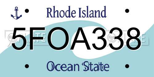 5FOA338 Rhode Island License Plate