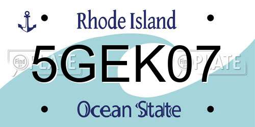 5GEK07 Rhode Island License Plate