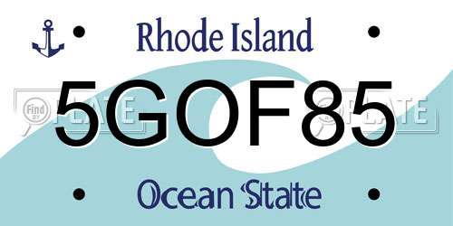 5GOF85 Rhode Island License Plate