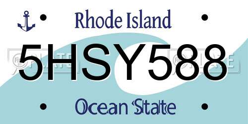 5HSY588 Rhode Island License Plate