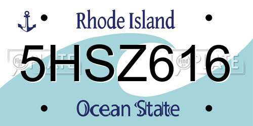 5HSZ616 Rhode Island License Plate