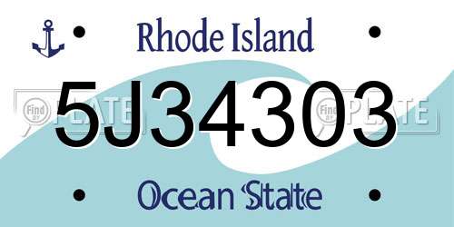 5J34303 Rhode Island License Plate