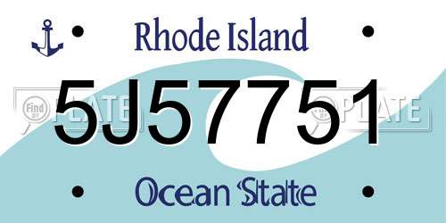 5J57751 Rhode Island License Plate