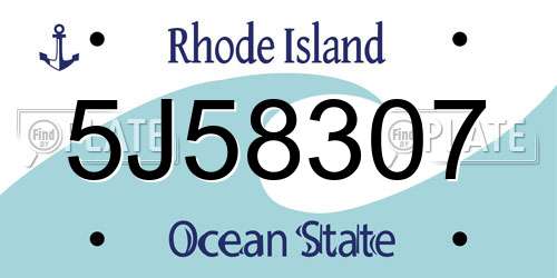5J58307 Rhode Island License Plate