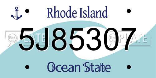 5J85307 Rhode Island License Plate